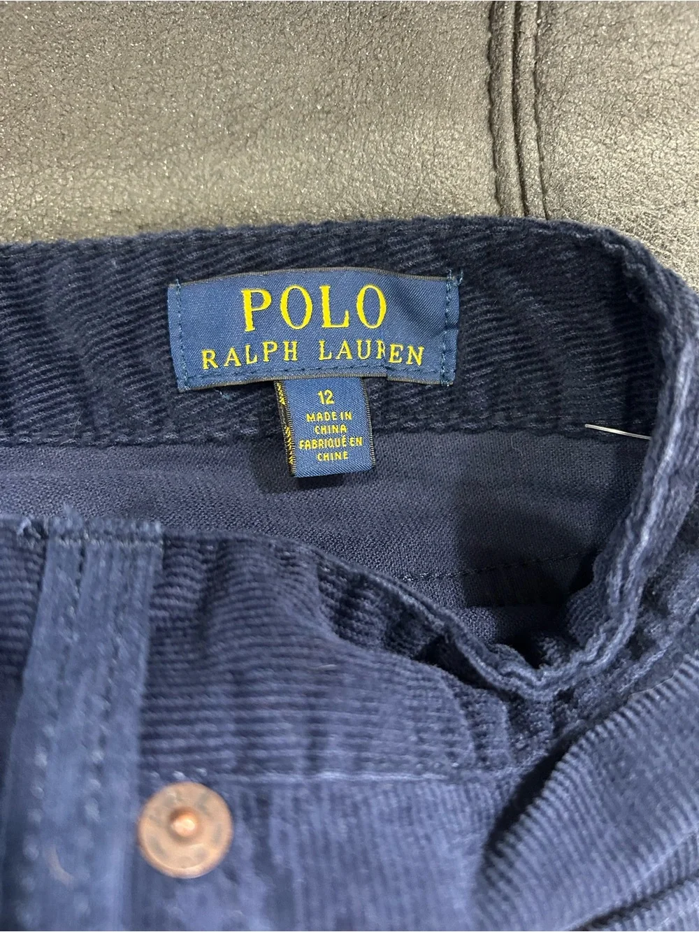 Polo Ralph Lauren Boys Navy Blue Corduroy Pants Bedford Straight Fit Size 12